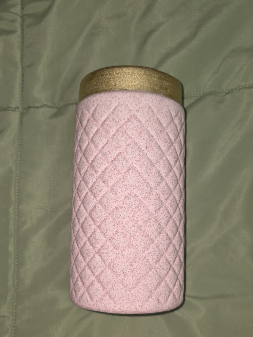 Quilted Pink Ceramic Vase with Glitter & Gold Accent